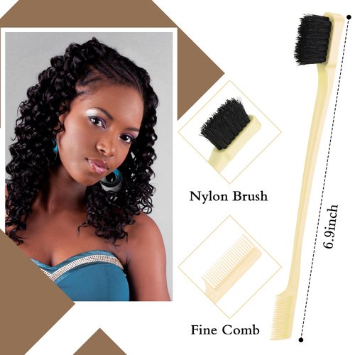 Geiserailie 3 Pcs Slick Back Hair Brush Set Bristle Hair Brush Edge Control Brush Teasing Comb for Women Baby Kids' Black Hair (Beige)