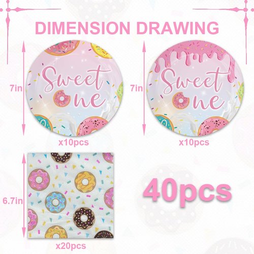 40 Pcs Donut Party Supplies, Donut Plates and Napkins, Donut Party Plates , Napkins for Sweet One Birthday Party Baby Shower Donut Party Decorations
