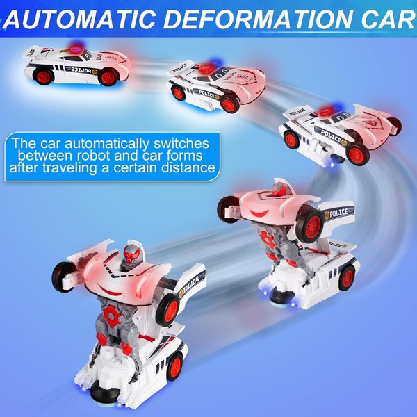 2024 New Electric Universal Deformation Police Toy Car, Electric Universal Deformation Police Toy Car, Electric Universal Deformation Car Toy, Boys Kids Toy Car