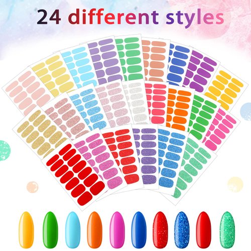 Maitys 336 Pieces 24 Sheets Full Nail Stickers Fall Nail Wraps Nail Polish Strips Self Adhesive Gel Nail Decal Manicure Kits with Nail File for Women Girls Nail Decor(Bright Style,Bright Color)