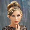 Fstrend Rhinestone Head Chain Tassel Elastic Crystal Hair Band Forehead Bridal Headband Prom Headpieces for Women (AB Gold)