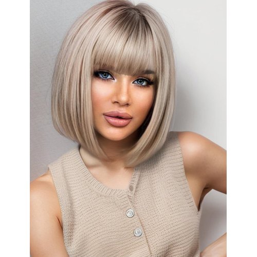 Getshow Blonde Bob Wigs for Women,Synthetic Wig with Bangs
