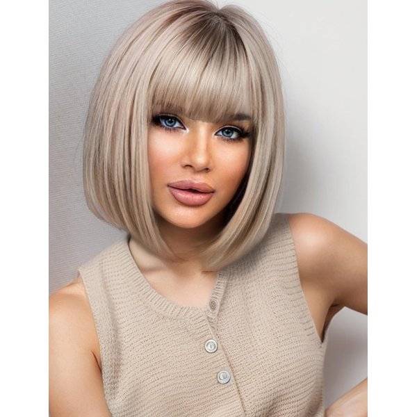 Getshow Blonde Bob Wigs for Women,Synthetic Wig with Bangs