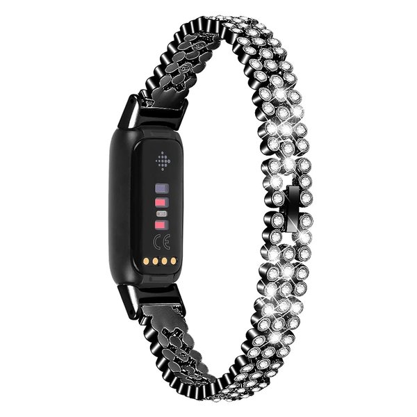 Mtozon Bling Bands Compatible with Fitbit Luxe, Replacement Metal Straps Luxurious Dressy Wristband for Women, Black