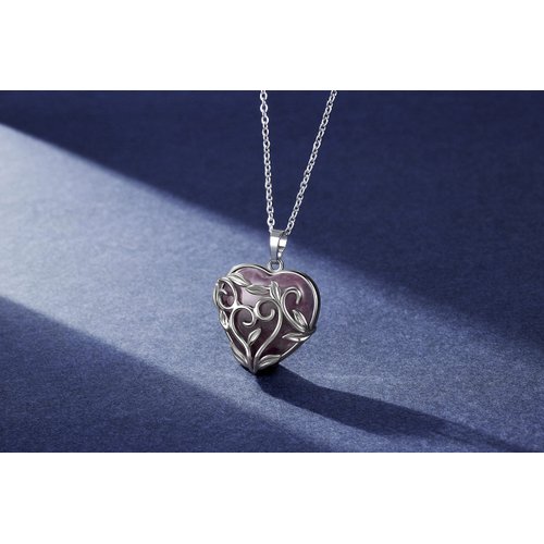 Jovivi Real Amethyst Healing Crystals Necklace for Women Flower Leaf Wire Wrapped Crystal Heart Gemstone Pendant Necklace Natural Stone Reiki Quartz Jewelry Mothers Day Gifts