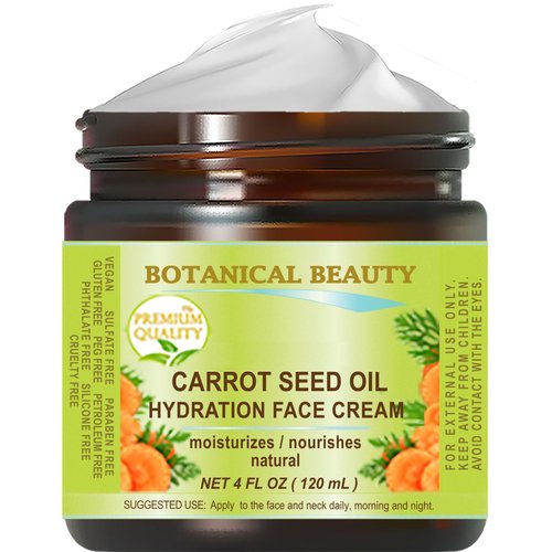 Botanical Beauty CARROT SEED OIL HYDRATION FACE CREAM for NORMAL, DRY, SENSITIVE SKIN. Protection Against DRYNESS. 4 Fl. oz - 120 ml.