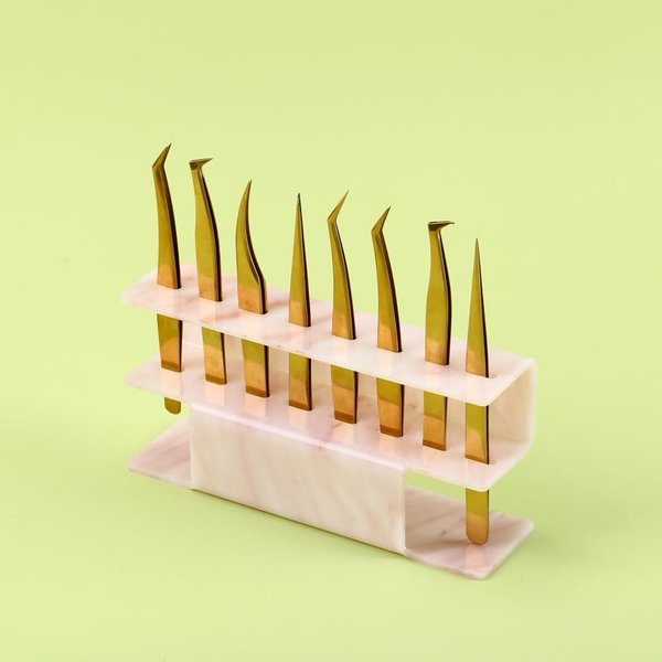 Acrylic Tweezers Holder, 8 Holes Tweezers Stand Display Organizer for Eyelash Extension Supplies Accessories Grafting Beauty Tools (8 Holes Marble Pink)