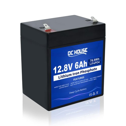 DC HOUSE 12V 6Ah Lithium LiFePO4 Deep Cycle Battery, 3000+ Cycles Lithium Iron Phosphate Rechargeable Battery for UPS, Lighting, Power Wheels, Fish Finder and RV, Built-in BMS