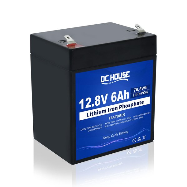DC HOUSE 12V 6Ah Lithium LiFePO4 Deep Cycle Battery, 3000+ Cycles Lithium Iron Phosphate Rechargeable Battery for UPS, Lighting, Power Wheels, Fish Finder and RV, Built-in BMS