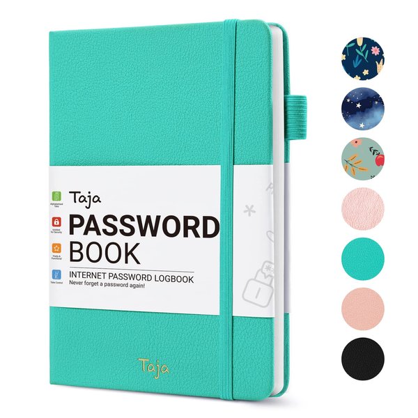 Taja Password Keeper Book with Alphabetical Tabs，Small Password Books for Seniors, Password Notebook for Internet Website Address Log in Detail - Aquamarine