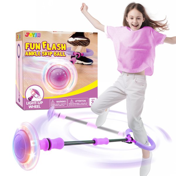 JOYIN Purple Ankle Skip Ball with Flashing Lights, Skip it Toy for Kids Indoor & Outdoor, Flashing Swing Ball Foldable Sports Toy, Birthday Gifts for Kids 3 4 5 +