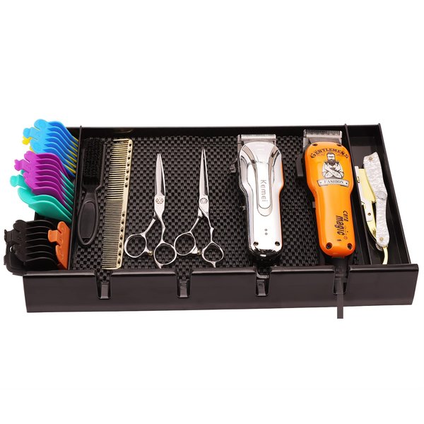 ZIBARBER Barber Clipper Tray Organizer, Trimmer, Corded Clippers Holder for Hairdresser, Salon Station Haircut Tools Keeper with Anti-Slip Mat - 15.7" L x 8.9" (Rectangle)