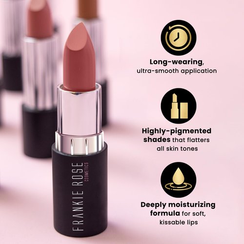 Frankie Rose Long Lasting Lipstick for Women | Smudge Proof Lipstick Enriched with Jojoba Oil | Buildable Lip Colors, Suitable For All Skin Tones | Cruelty-Free Lip Makeup | Exposed