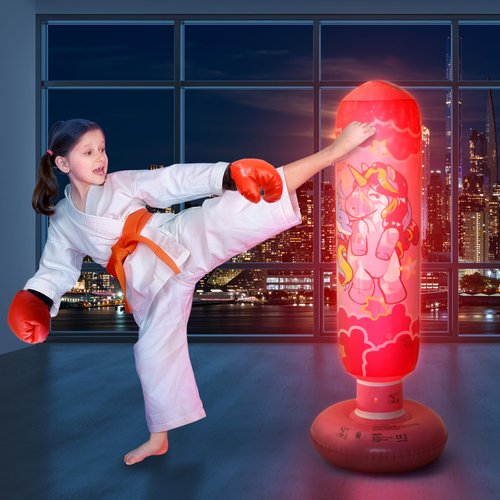 47" Inflatable Kids Punching Bag with Boxing Gloves, Free Standing Boxing Bag, Bounce-Back Bag Gifts for Kids, Girls