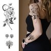 16 Sheets 3D Black Flower Temporary Tattoos for Women Body Arm Neck Waterproof Fake Tattoos Rose Sunflower Moon Tattoo Stickers for Adults Girl