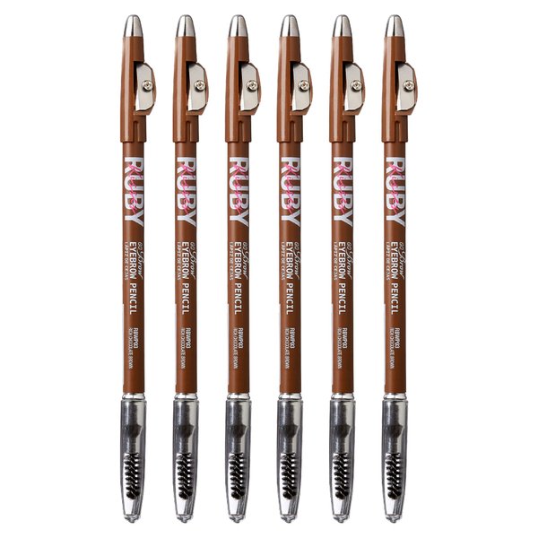 Ruby Kisses GoBrow Eyebrow Pencil, Sharpenable, Longwear, Long Lasting Eyebrow Wooden Pencil for Natural-Looking Brows 6 PACK (Chocolate Brown)