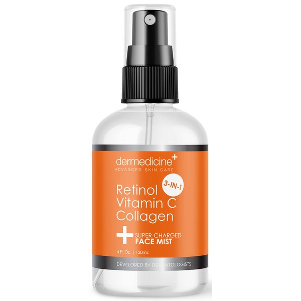 3 in 1 Super-Charged Anti-Aging Face Mist w/Retinol, Vitamin C + Collagen | Hydrates, Refreshes & Brightens for a More Glowing Complexion | 4 fl oz, 120 ml