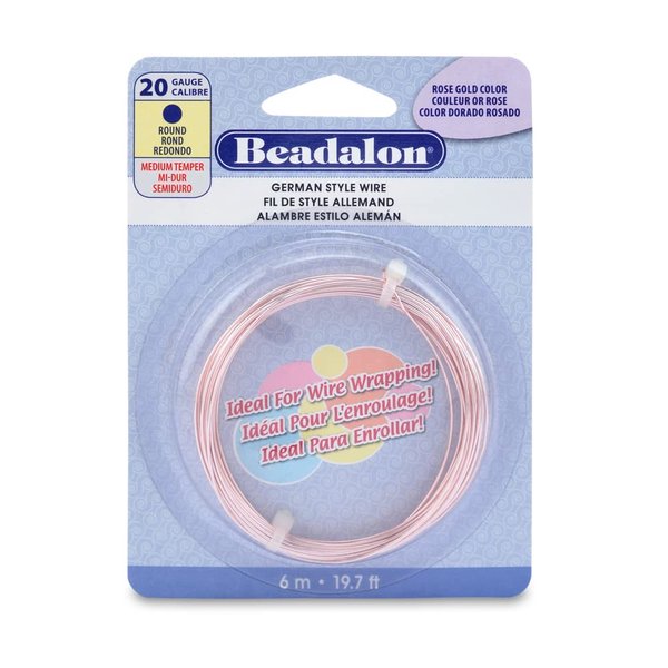 Beadalon German Style Wire for Jewelry Making, Round, Silver Plated Rose Gold Color, 20 Gauge, 19.7 ft