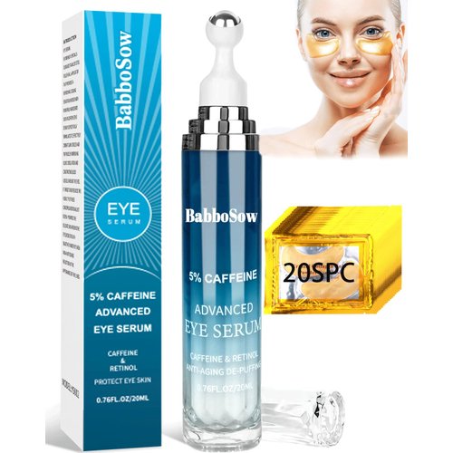 360° Massage Ball Eye Roller Cream with 5% Caffeine Eye Serum-Reduce Wrinkles and Fine Lines, 24K Gold Eye Masks Treatment (20pcs)-Rejuvenating Treatment for Dark Circles, Puffy Eyes, Dual Care (Blue)