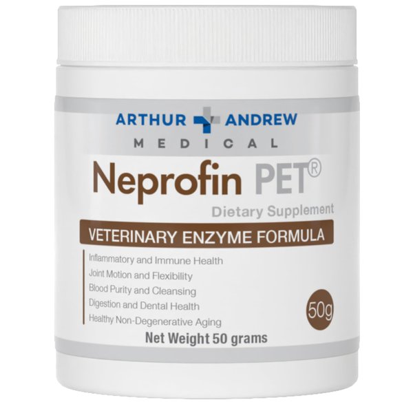Arthur Andrew Medical, Neprofin PET, Veterinary Enzyme Formula, Household Pet Support for Pain-Free Living, Vegan, Non-GMO, 50g Tub
