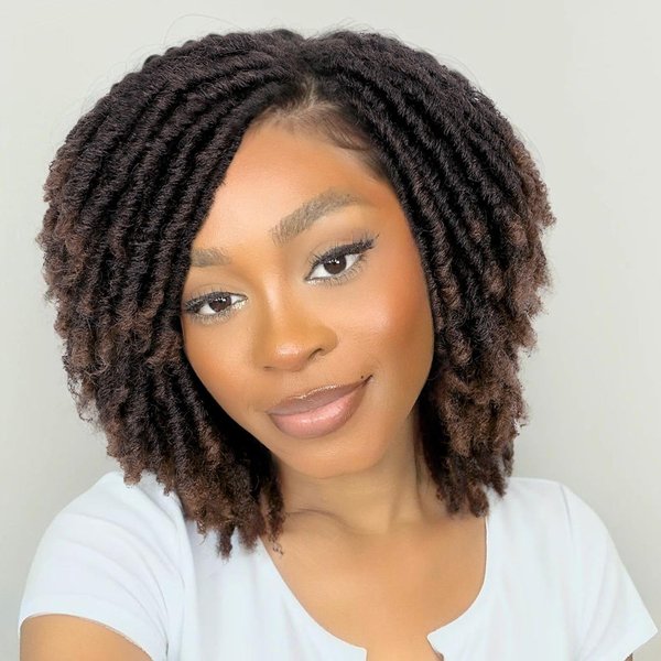 WIGER Dreadlock Wig Short Faux Locs Twist Wigs For Black Women Afro Braided Curly Synthetic Wigs For African American Women Daily Party Use（6 inch，1B/30）