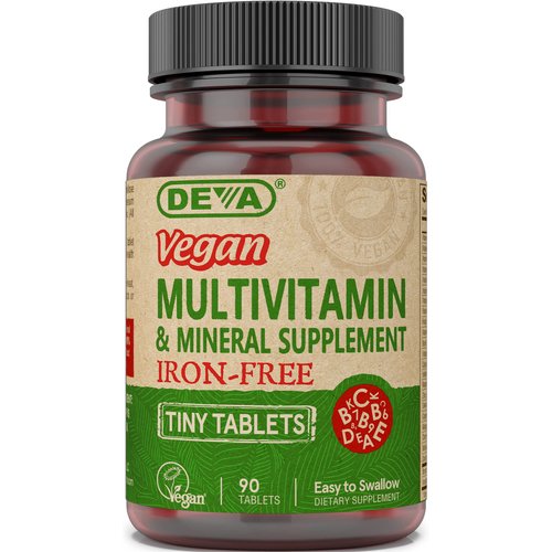 DEVA Vegan Iron-Free Multivitamin & Mineral Supplement, Vitamin C, D2, E & B-Complex, Biotin, 90 Tiny Tablets