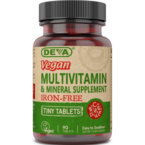 DEVA Vegan Iron-Free Multivitamin & Mineral Supplement, Vitamin C, D2, E & B-Complex, Biotin, 90 Tiny Tablets