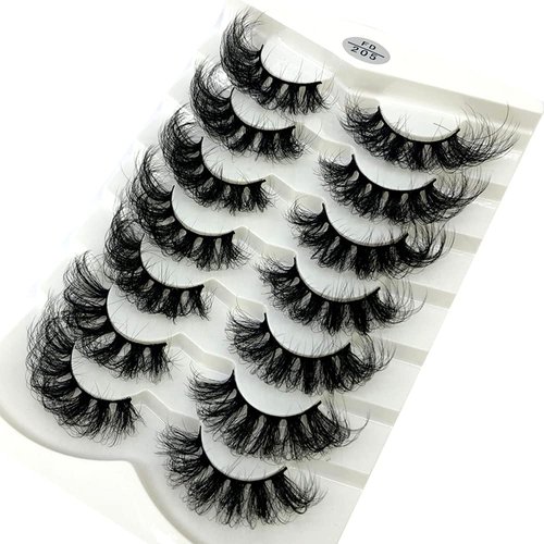HBZGTLAD False Eyelashes 20MM Dramatic Faux Mink Lashes Pack 7 Pairs Cat Eye 8D Fluffy Wispy Mink Eye Lashes (FD205)