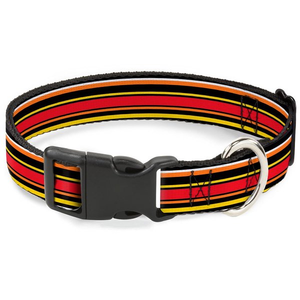 Buckle-Down Plastic Clip Collar - Fine Stripes Black/Yellows/Orange/Red/White - 1/2" Wide - Fits 6-9" Neck - Small