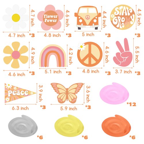 A1diee 30Pcs Groovy Retro Hippie Boho Party Swirls Decor Rainbow Butterfly Daisy Flower Colorful Whirls Glitter Foil Ceiling Hanging Swirls Star Groovy Party Supplies Favors for Birthday Baby Shower