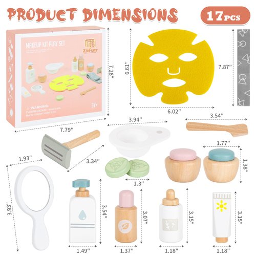 ZJEFUNS Wooden Makeup Toy Set for Kids Beauty Salon Pretend Play Toys for Toddlers Skin Care Learning Toys Cute Pretend Makeup Kit for Girls and Boys. (Beauty Salon)