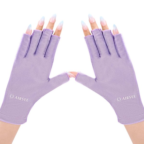 AIRSEE UV Gloves for Nail Lamp,Professional UPF50+ UV Protection Gloves for Manicures Nail Art,Fingerless Gloves That Shield Skin from The Sun and Nail Lamp (Purple)