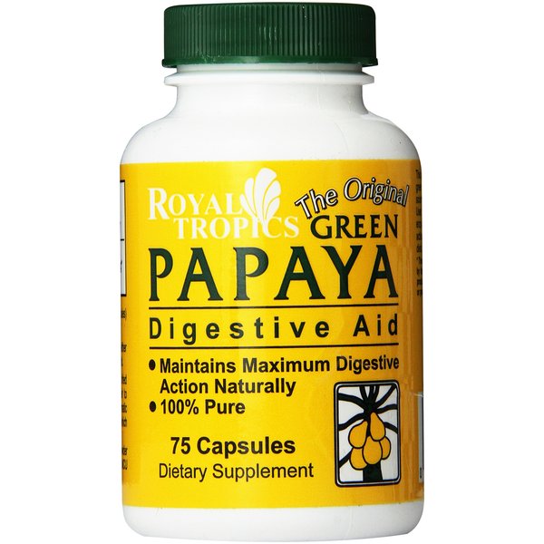 Royal Tropics The Original Green Papaya Digestive Aid Capsules, 75 Count