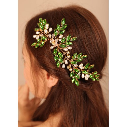 BERYUAN Green Teardrop Crystal Pearls Hair Comb Crystal Pearls Hair Piece Gold Bridal Headband for Wedding Crystal Rhinestone Bridal Side Combs for Wedding Women Girls (green)