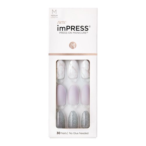 KISS imPRESS No Glue Mani Press-On Nails, Design, Climb Up', Gray, Medium Size, Almond Shape, Includes 30 Nails, Prep Pad, Instructions Sheet, 1 Manicure Stick, 1 Mini File