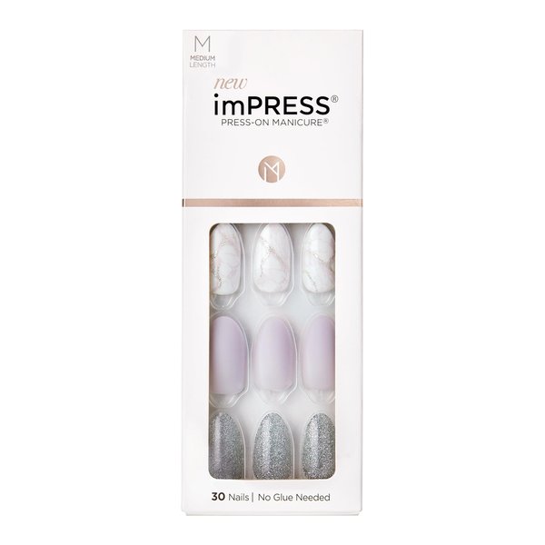 KISS imPRESS No Glue Mani Press-On Nails, Design, Climb Up', Gray, Medium Size, Almond Shape, Includes 30 Nails, Prep Pad, Instructions Sheet, 1 Manicure Stick, 1 Mini File