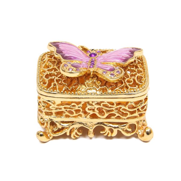 QIFU Hand Painted Butterfly Jewelry Box, Enameled Trinket Box Hinged, Unique Gift for Family