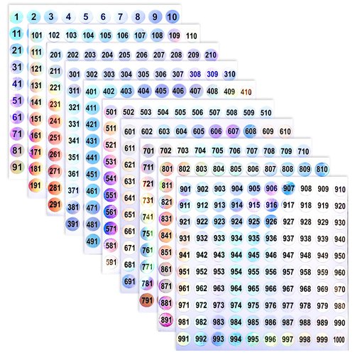 simarro Number Stickers (Number 1-1000), Self Adhesive Label Laser Stickers Waterproof Round Stickers for Organizing Nail Polish Bottle, Nail Sample Stick, Lipstick Storage Organizing (10)