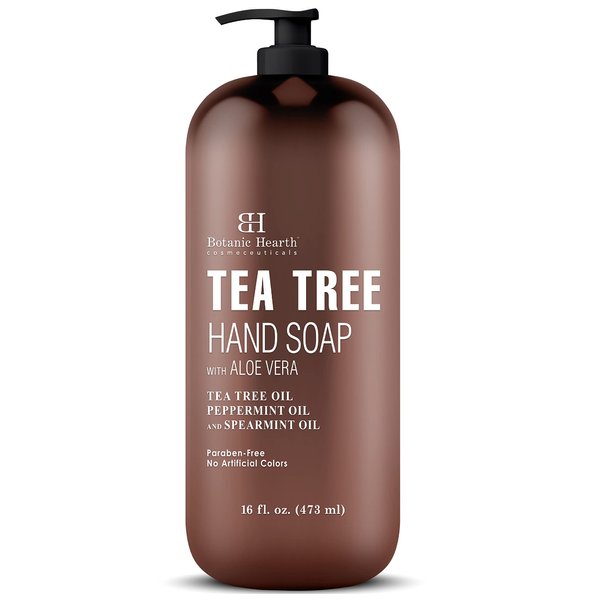 Botanic Hearth Tea Tree Liquid Hand Soap - Sulfate Free Formula - Multi Purpose Hand Wash with Aloe Vera and Premium Grade Tea Tree Oil, Pump Dispenser - 16 fl oz
