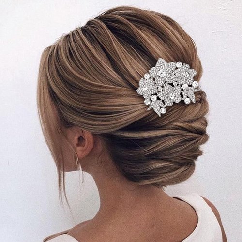 Flyonce Women's Austrian Crystal Flower Leaf Cluster Wedding Bridal Hair Comb Clear Silver-Tone