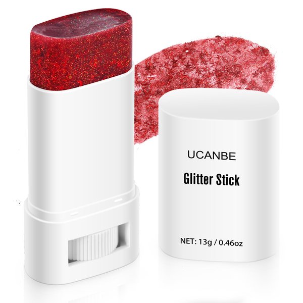 UCANBE Red Body Glitter, Face Glitter Stick for Singer Concerts Music Festival, Chunky Glitter Makeup Rave Accessories for Body Face Hair Eyes Lip, Sparkling Mermaid Sequins for Women