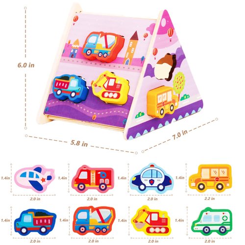 Dinosaur Toys for Kids 3-5,Wooden Dinosaur Puzzles Montessori Toys for 1 2 3 4 5 Year Old Boy Girl Toddler,Sensory Stacking Blocks Dinosaur Toys for Kids 2-4 (Transportation)