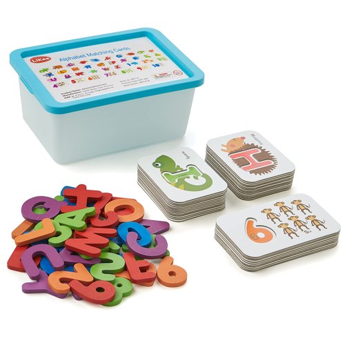 LiKee Alphabet Flash Cards Wooden Letter Puzzle ABC Sight Words Matching Games Counting Board Preschool Educational Montessori Toys for Toddlers Boys Girls 3+ Years (36 Cards& 37 Wood Pieces)