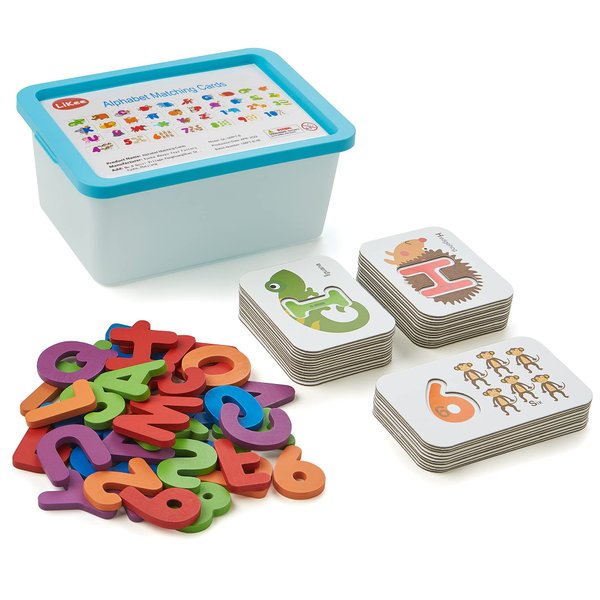 LiKee Alphabet Flash Cards Wooden Letter Puzzle ABC Sight Words Matching Games Counting Board Preschool Educational Montessori Toys for Toddlers Boys Girls 3+ Years (36 Cards& 37 Wood Pieces)