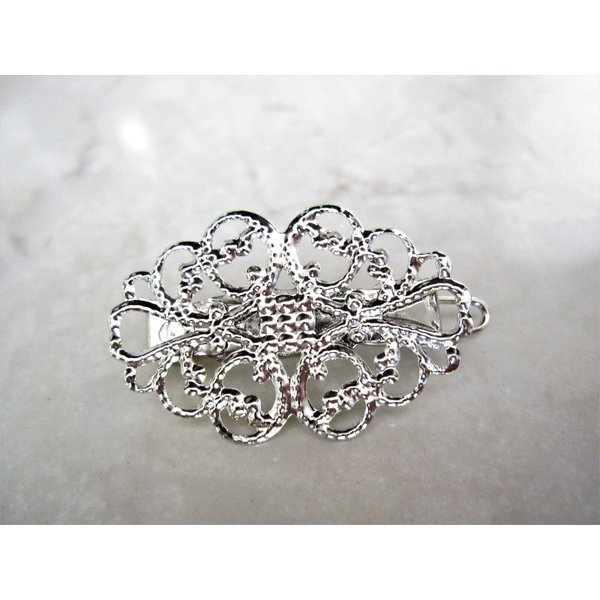 Generic Small silver metal filigree hair pin alligator clip barrette for fine thin hair (Clip quantity: 2 clips, Pattern: Barrette)