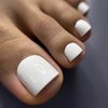 24Pcs White Press on Toenails, Short Square Toe Press On Nails, Glossy White Fake Toenails Full Cover False Toenails Glossy Acrylic Toes Nails Press on Artificial Beach Toenails for Women and Girls