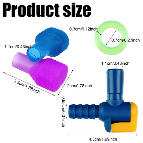 Skylety 8 Pieces Bite Valve Replacement Silicone Mouthpieces for Most Brands with 2 Pieces Shut Off Valve and Tube O Ring for Hydration Pack Bladder (Green, Orange, Blue, Purple)