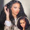 Uioxvn 13x4 Lace Front Wigs Human Hair Pre Plucked 4C Kinky Curly Edges Baby Hair HD Transparent Glueless Deep Curly Lace Front Wigs Human Hair for Black Women Glueless Wigs 150% Density (24 Inch)