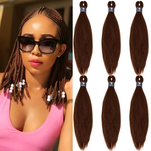 UPruyo Color 30 Brown Braiding Hair 18 inch Pre Stretched Braiding Hair Extensions for Braids Short Braiding Hair Pre Stretched Synthetic Yaki Knotless Box Braiding Hair Brown 6 packs