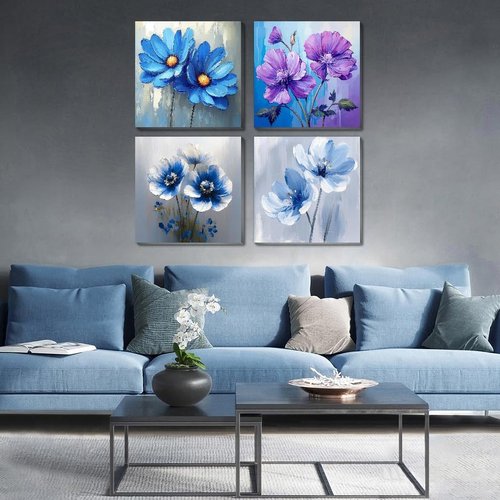 Fotasmua 4 Pack Paint by Numbers Kit for Adults Kids, Easy Framed Adults Paint by Numbers Kits, DIY Simple Flowers Acrylic Oil Painting Number Kits for Home Wall Decor (8 x 8 Inch)